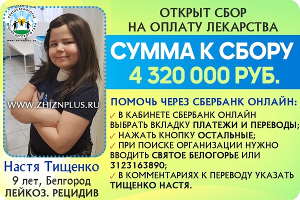 Хорошие новости по сбору для Насти Тищенко!
